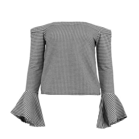 🆕Boohoo Off The Shoulder Gingham Top - Picture 4 of 7